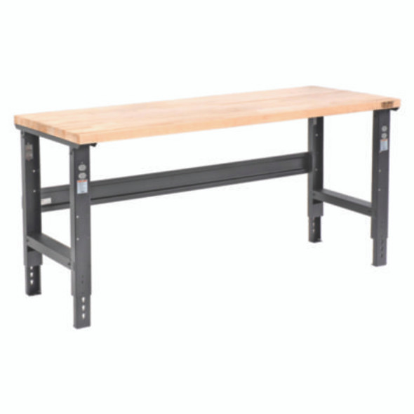 Standard Duty Butcher Block Top Adjustable Height Workbench, 2,000 Lbs, 72 x 30 x 30.88 To 36.88, Maple/Black