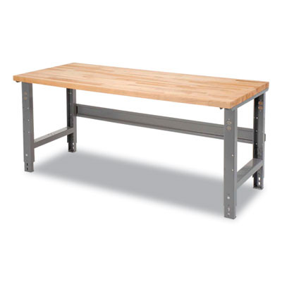 Standard Duty Butcher Block Top Adjustable Height Workbench, 2,000 Lbs, 72 x 36 x 30.88 To 36.88, Maple/Gray