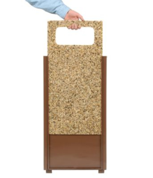 Stone Panel All Weather Trash Receptacle Urn, Open Ashtray Top, 24 Gal, Steel, Brown