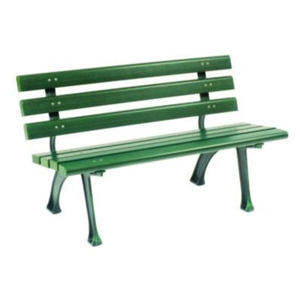 Recycled Plastic Benches With Back, 48" x 23" x 28", Green Seat/Back, Green Base