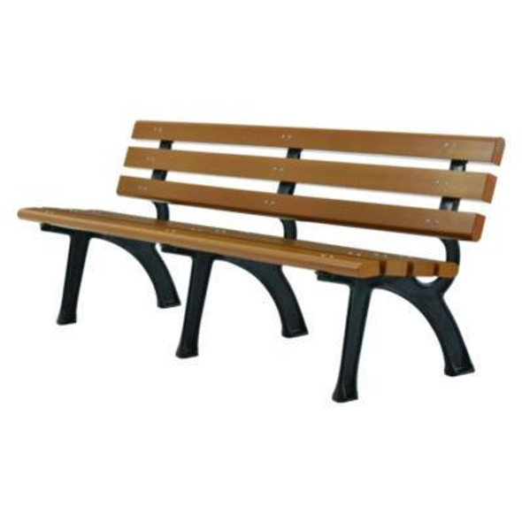 Recycled Plastic Benches With Back, 72" x 23" x 28", Tan Seat/Back, Black Base