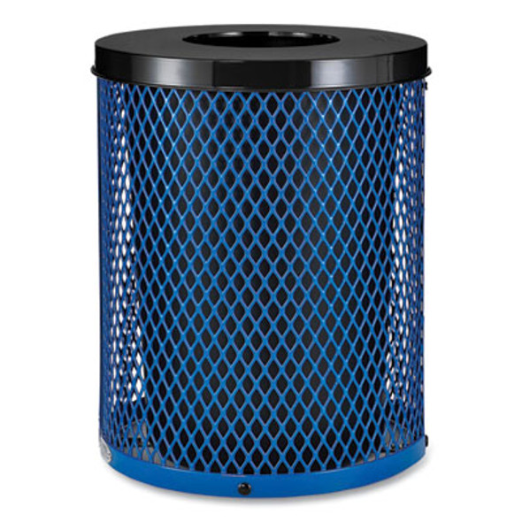 Outdoor Diamond Steel Trash Can, 36 Gal, Blue