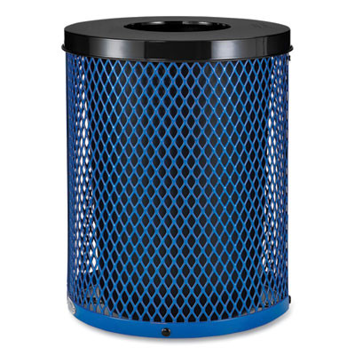 Outdoor Diamond Steel Trash Can, 36 Gal, Blue