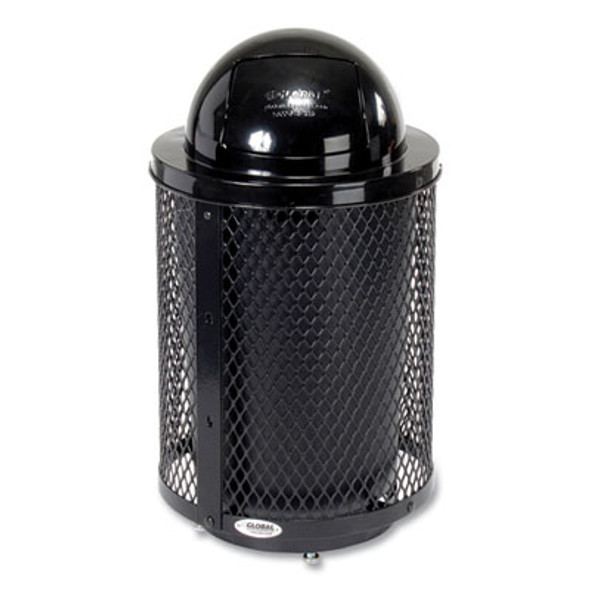Outdoor Diamond Steel Trash Can With Base, 36 Gal, Black