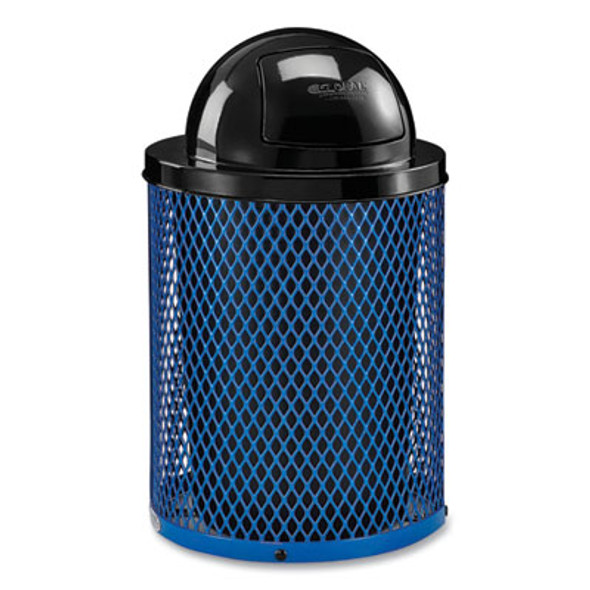 Outdoor Diamond Steel Trash Can, 36 Gal, Dome Lid, Blue
