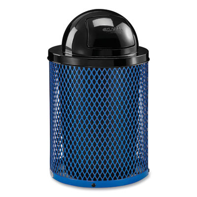 Outdoor Diamond Steel Trash Can, 36 Gal, Dome Lid, Blue