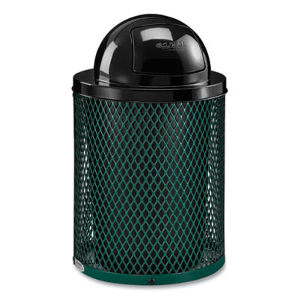 Outdoor Diamond Steel Trash Can, 36 Gal, Dome Lid, Green