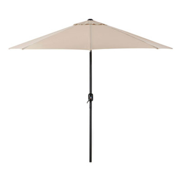 Outdoor Umbrella With Tilt Mechanism, 102" Span, 94" Long, Tan Canopy, Black Handle