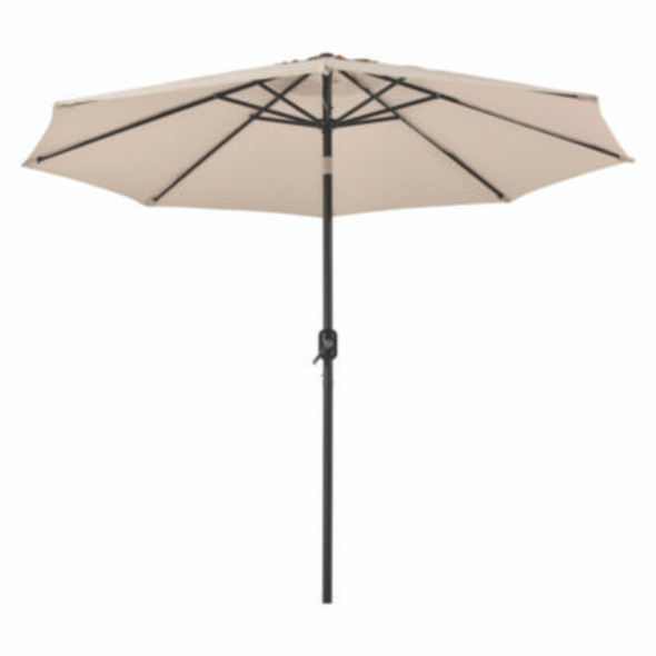 Outdoor Umbrella With Tilt Mechanism, 102" Span, 94" Long, Tan Canopy, Black Handle