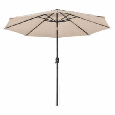Outdoor Umbrella With Tilt Mechanism, 102" Span, 94" Long, Tan Canopy, Black Handle