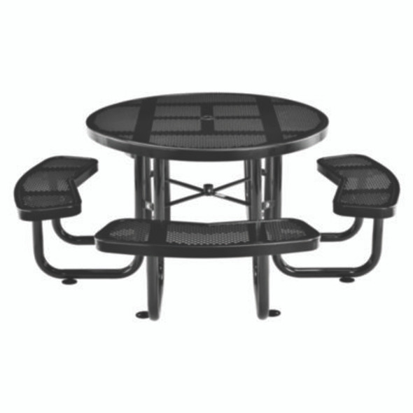 Perforated Steel Picnic Table, Round, 46" Dia x 29.5"h, Black Top, Black Base/Legs