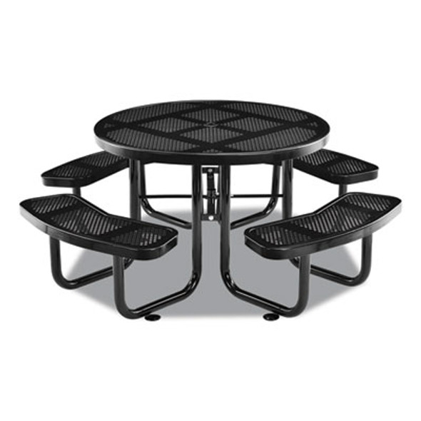 Perforated Steel Picnic Table, Round, 46" Dia x 29.5"h, Black Top, Black Base/Legs