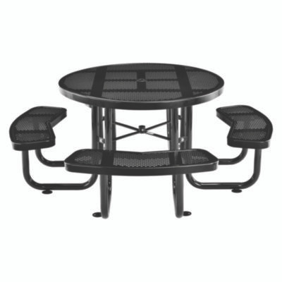 Perforated Steel Picnic Table, Round, 46" Dia x 29.5"h, Black Top, Black Base/Legs