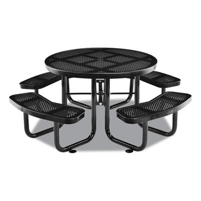 Perforated Steel Picnic Table, Round, 46" Dia x 29.5"h, Black Top, Black Base/Legs