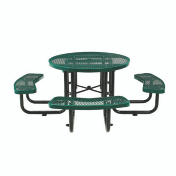 Expanded Steel Picnic Table, Round, 46" Dia x 29.5"h, Green Top, Green Base/Legs