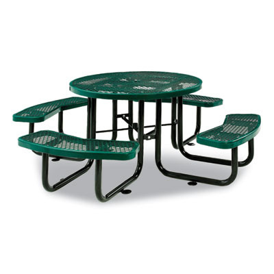 Expanded Steel Picnic Table, Round, 46" Dia x 29.5"h, Green Top, Green Base/Legs