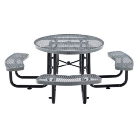 Expanded Steel Picnic Table, Round, 46" Dia x 29.5"h, Gray Top, Gray Base/Legs