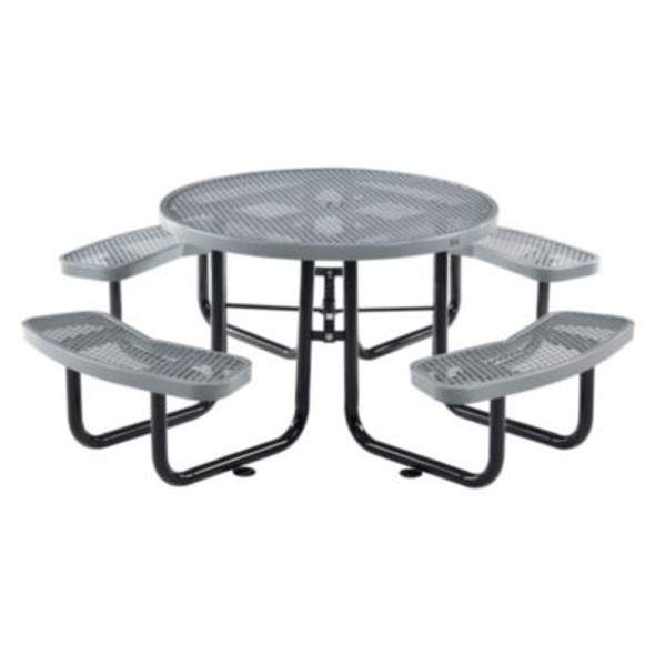 Expanded Steel Picnic Table, Round, 46" Dia x 29.5"h, Gray Top, Gray Base/Legs