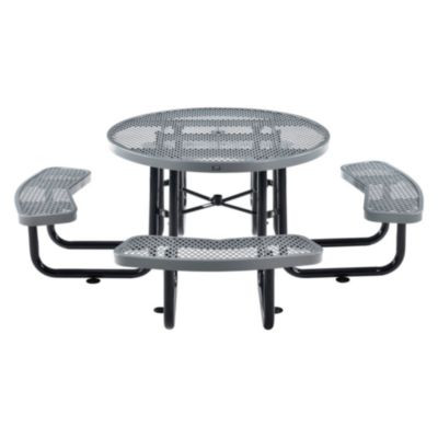 Expanded Steel Picnic Table, Round, 46" Dia x 29.5"h, Gray Top, Gray Base/Legs