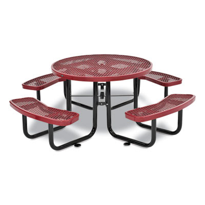 Expanded Steel Picnic Table, Round, 46" Dia x 29.5"h, Red Top, Red Base/Legs