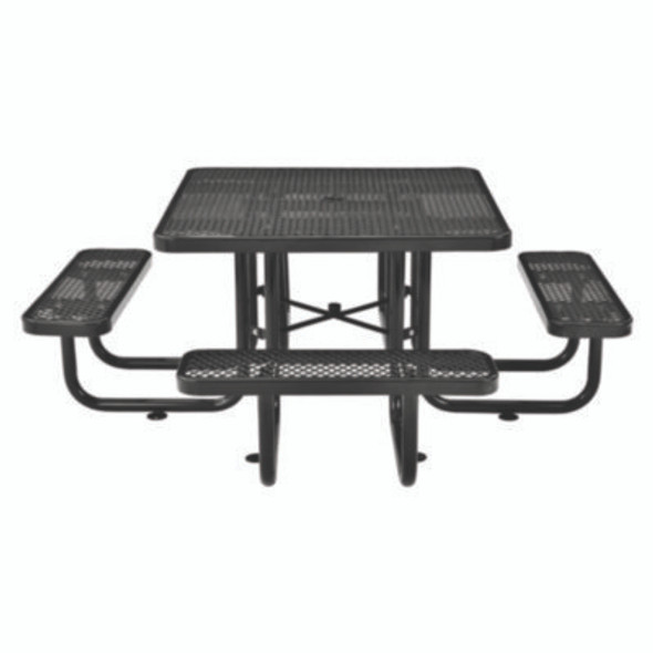Expanded Steel Picnic Table, Square, 81 x 81 x 29.5, Black Top, Black Base/Legs