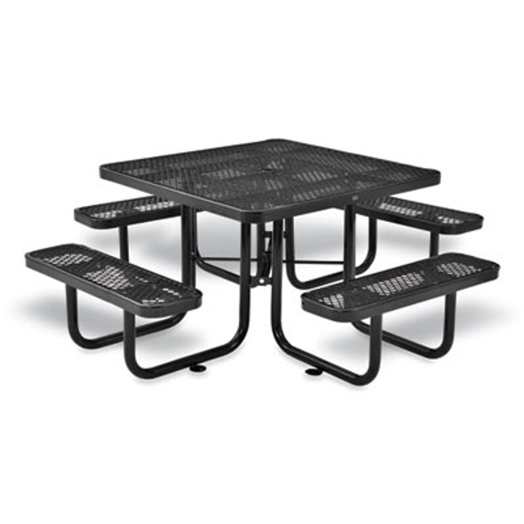 Expanded Steel Picnic Table, Square, 81 x 81 x 29.5, Black Top, Black Base/Legs