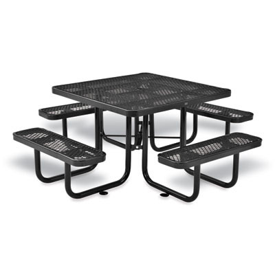 Expanded Steel Picnic Table, Square, 81 x 81 x 29.5, Black Top, Black Base/Legs