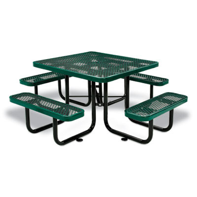 Expanded Steel Picnic Table, Square, 81 x 81 x 29.5, Green Top, Green Base/Legs