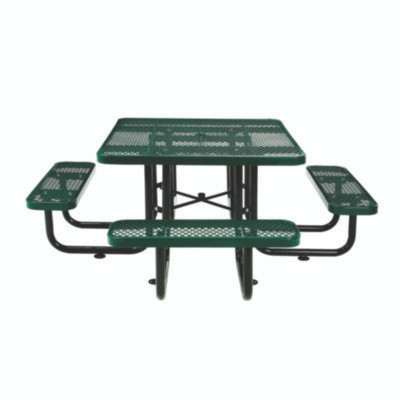 Expanded Steel Picnic Table, Square, 81 x 81 x 29.5, Green Top, Green Base/Legs
