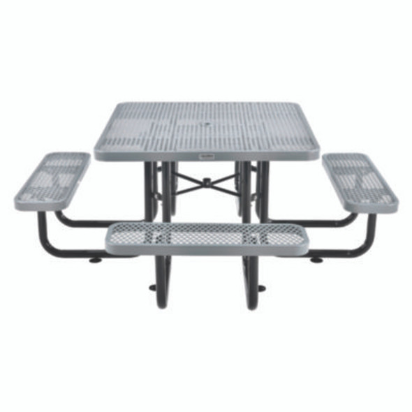 Expanded Steel Picnic Table, Square, 81 x 81 x 29.5, Gray Top, Gray Base/Legs
