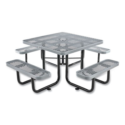 Expanded Steel Picnic Table, Square, 81 x 81 x 29.5, Gray Top, Gray Base/Legs