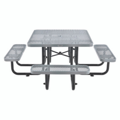 Expanded Steel Picnic Table, Square, 81 x 81 x 29.5, Gray Top, Gray Base/Legs