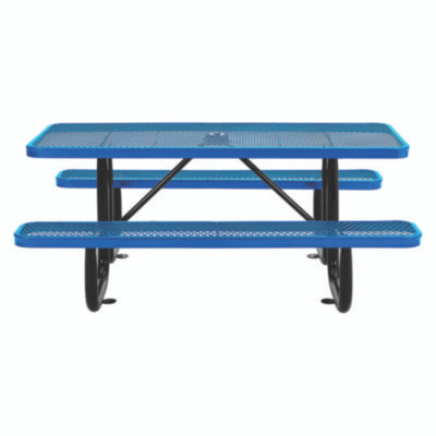 Expanded Steel Picnic Table, Rectangular, 72 x 62 x 29.5, Blue Top, Blue Base/Legs