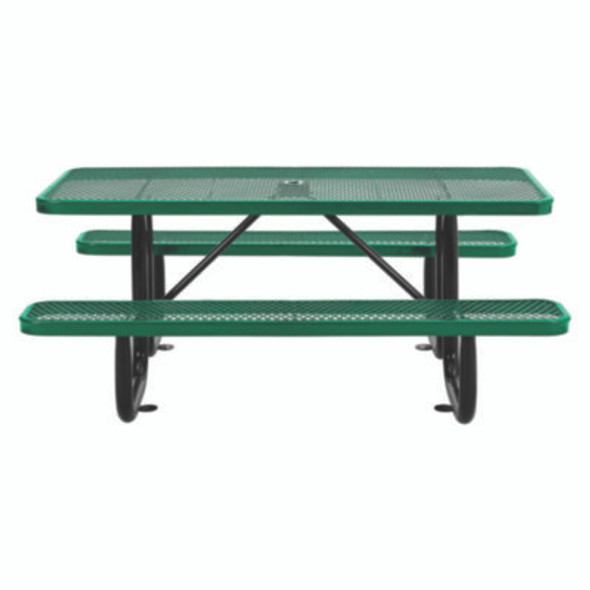 Expanded Steel Picnic Table, Rectangular, 72 x 62 x 29.5, Green Top, Green Base/Legs