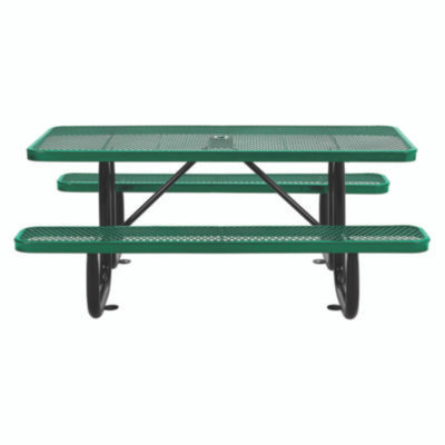 Expanded Steel Picnic Table, Rectangular, 72 x 62 x 29.5, Green Top, Green Base/Legs
