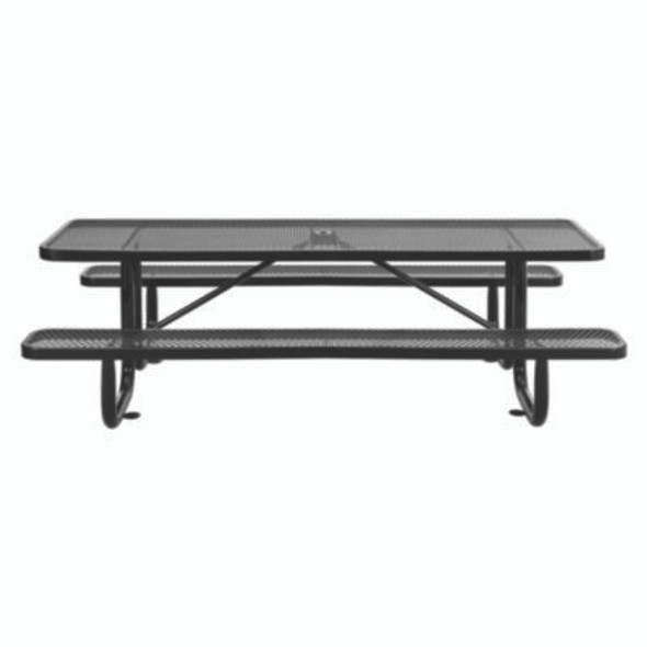 Expanded Steel Picnic Table, Rectangular, 96 x 62 x 29.5, Black Top, Black Base/Legs