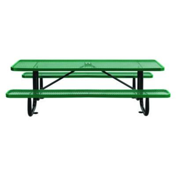 Expanded Steel Picnic Table, Rectangular, 96 x 62 x 29.5, Green Top, Green Base/Legs