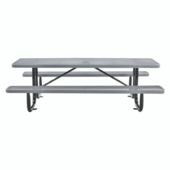 Expanded Steel Picnic Table, Rectangular, 96 x 62 x 29.5, Gray Top, Gray Base/Legs