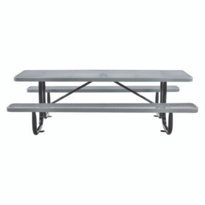 Expanded Steel Picnic Table, Rectangular, 96 x 62 x 29.5, Gray Top, Gray Base/Legs