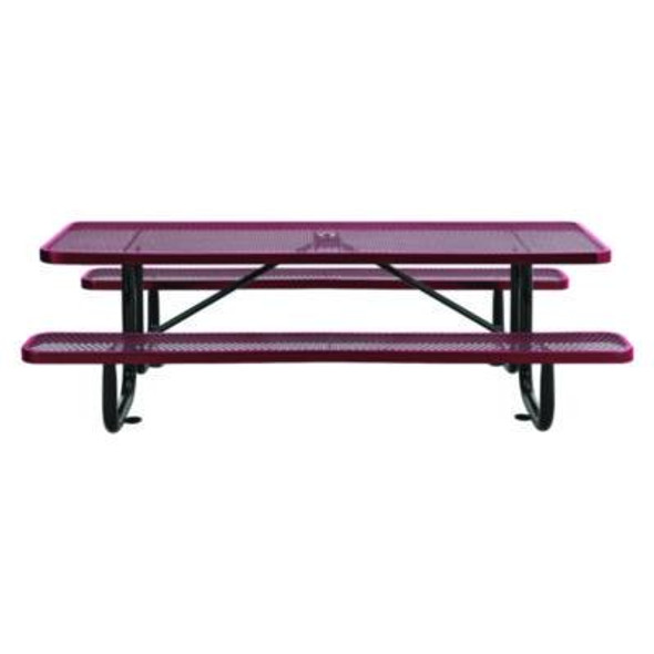 Expanded Steel Picnic Table, Rectangular, 96 x 62 x 29.5, Red Top, Red Base/Legs