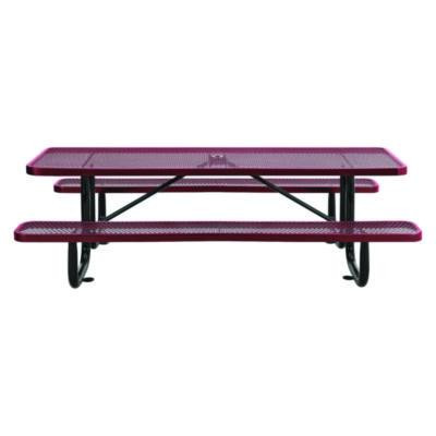 Expanded Steel Picnic Table, Rectangular, 96 x 62 x 29.5, Red Top, Red Base/Legs