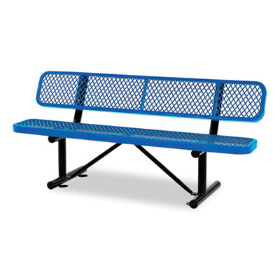 Expanded Steel Bench With Back, 72" x 24" x 33", Blue Seat/Back, Black Base