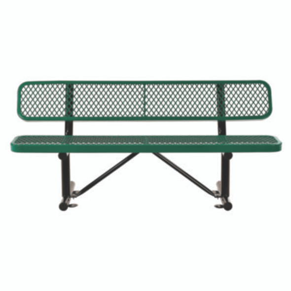 Expanded Steel Bench With Back, 72" x 24" x 33", Green Seat/Back, Black Base