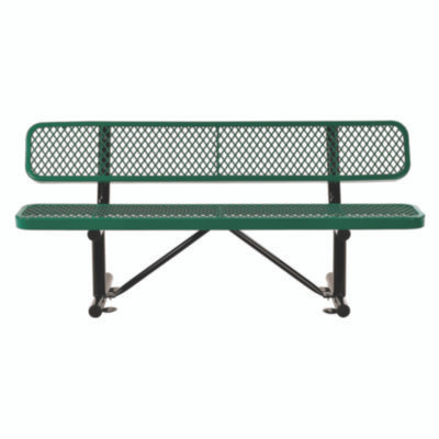 Expanded Steel Bench With Back, 72" x 24" x 33", Green Seat/Back, Black Base