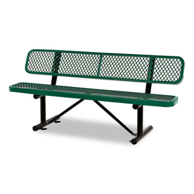 Expanded Steel Bench With Back, 72" x 24" x 33", Green Seat/Back, Black Base