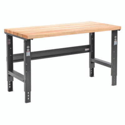 Standard Duty Butcher Block Top Adjustable Height Workbench, 2,000 Lbs, 60 x 30 x 30.88 To 36.88, Birch/Black