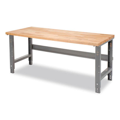 Standard Duty Butcher Block Top Adjustable Height Workbench, 2,000 Lbs, 60 x 30 x 30.88 To 36.88, Birch/Gray