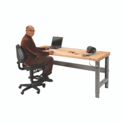 Standard Duty Butcher Block Top Adjustable Height Workbench, 2,000 Lbs, 60 x 30 x 30.88 To 36.88, Birch/Gray