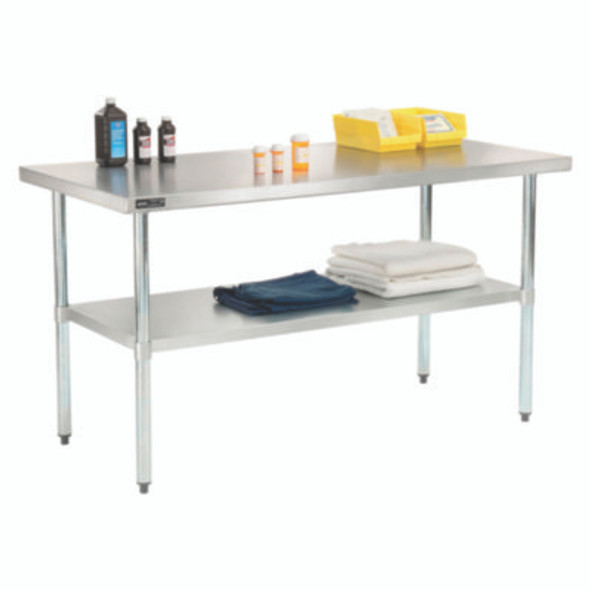 Work Table With Undershelf, Rectangular, 60 x 30 x 35, Silver Top, Silver Base/Legs