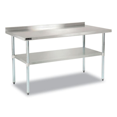 Work Table With Undershelf With Backsplash, Rectangular, 60 x 30 x 35, Silver Top, Silver Base/Legs